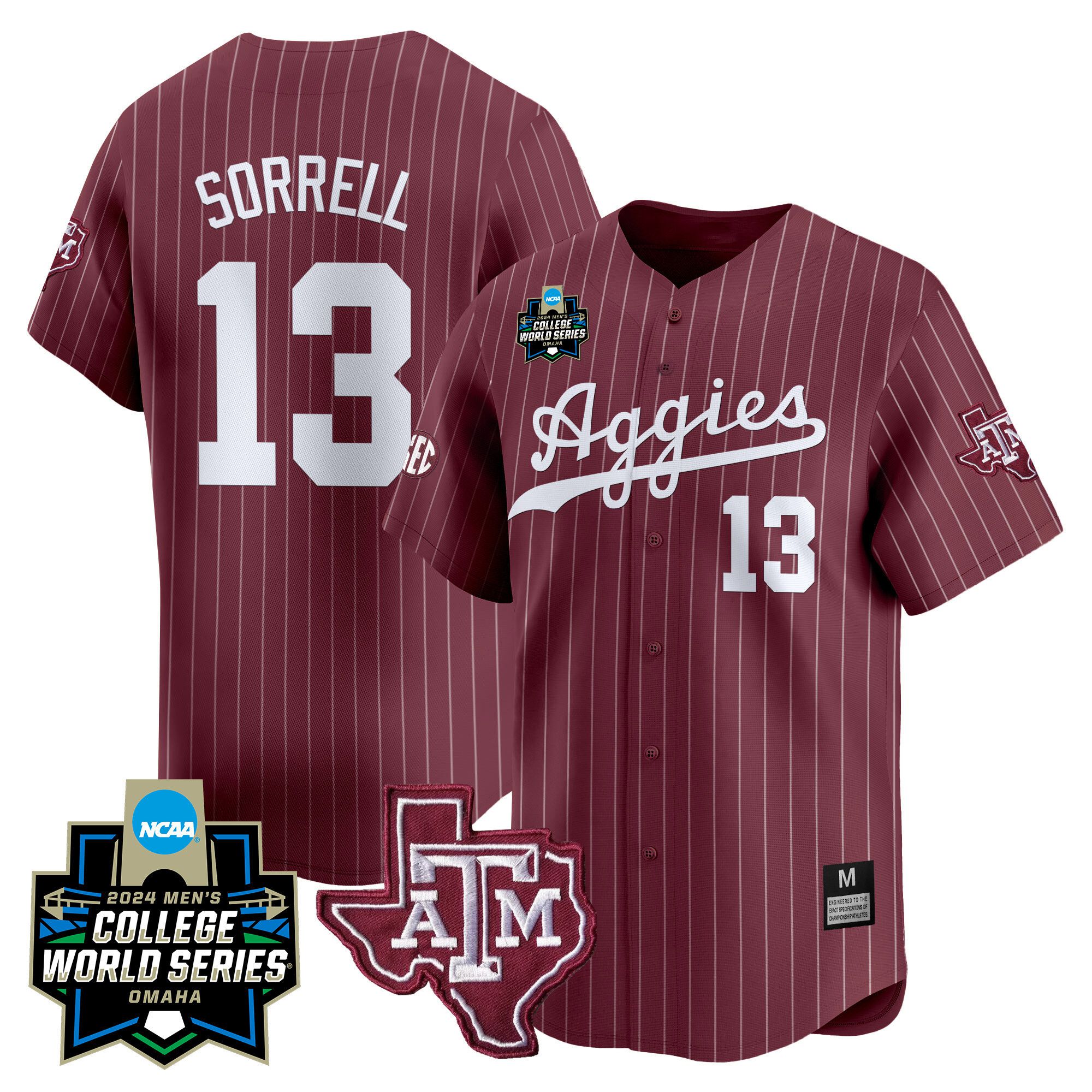 Men Texas A&M Aggies #13 Sorrell Red Stripe 2024 College World Series Vapor Premier Limited NCAA Jersey